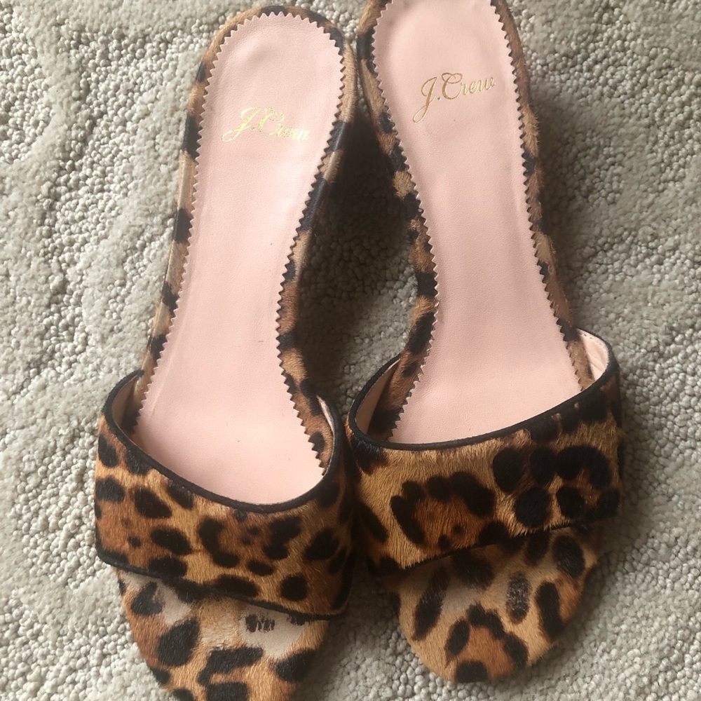 JCrew Leopard slides 7.5